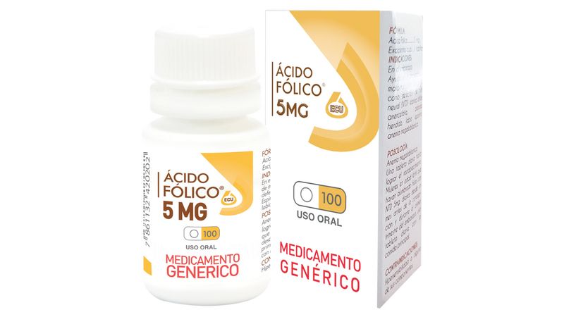 Ácido Fólico Ecu Tableta 5 mg Frasco Con 100 Unidades - Farmacias