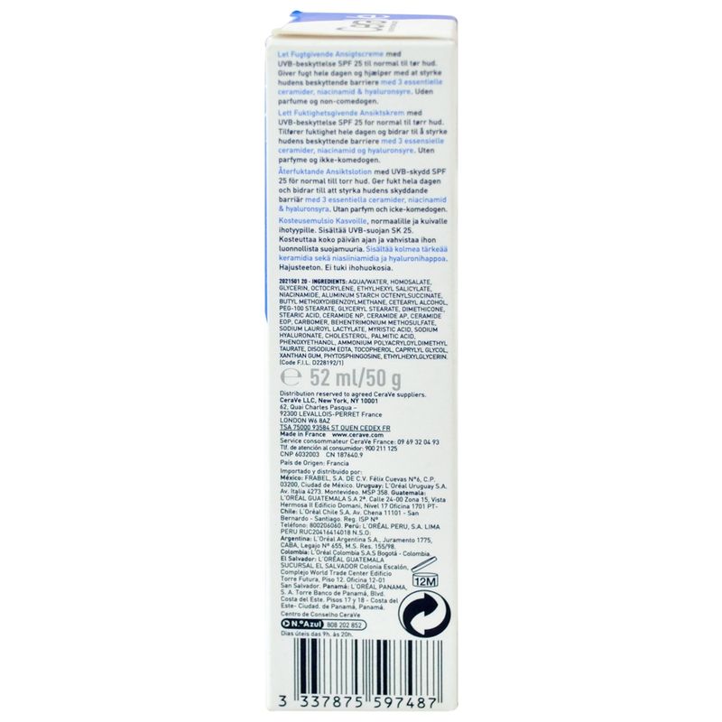 Cerave Loción Facial SPF25 Día Frasco con 52 mL