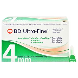 Bd Ultrafine Aguja Estériles #32G X 4 mm Caja 100 Unidades