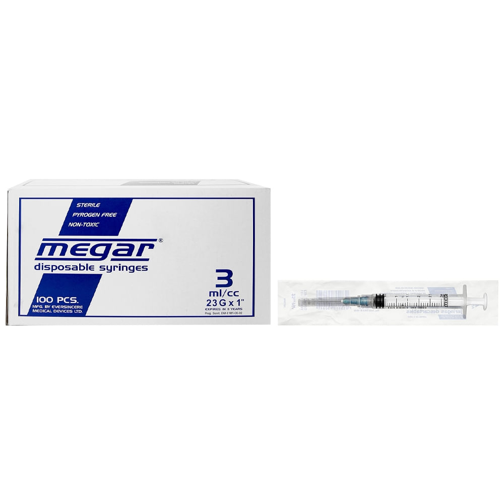 Megar Jeringa 3 mL 23 g 1Pulg con 100 Unidades - Farmacias Medicity