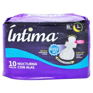 Íntima Toallas Sanitarias Nocturna Alas 8 Unidades