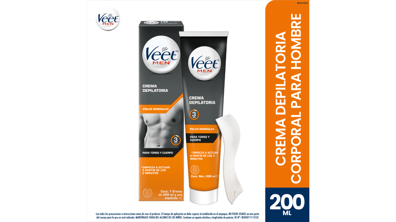Crema depilatoria corporal para todo tipo de pieles Carrefour Men 200 ml.