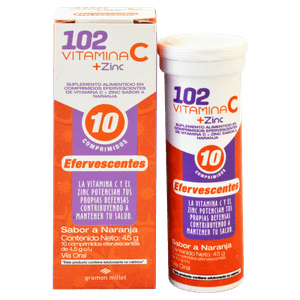 102 Vitamina C+Zinc Tabletas Efervescentes 4.5 g Caja de 10 Unidades