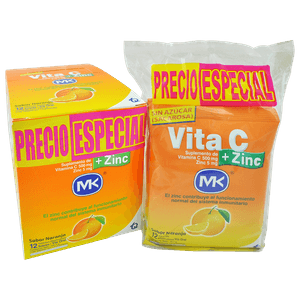 Vita C+Zinc Tabletas Masticables Naranja lleva 12 sobres c/u 12 tabletas