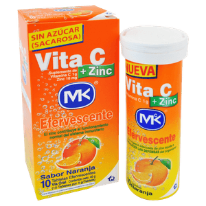 Vita C + Zinc Tableta Efervescente Naranja Frasco 10 Unidades