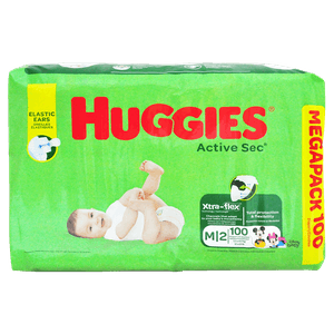 Huggies Pañal Infantil Active Sec X-Flex M 100 Unidades