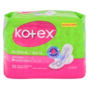 Kotex Toallas Sanitarias Normal Tela Alas 10 Unidades