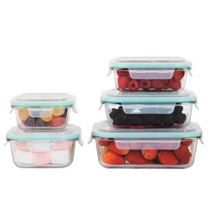 Set De 5 Recipientes De Vidrio Con Tapa