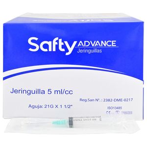 Safty Advance Jeringa 5ml 21g 1 1/2 Pulgada 100 Unidades