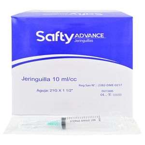 Safty Advance Jeringa 10ml 21g 1 1/2 Pulgada 100 Unidades