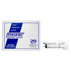 Megar Jeringa 20ml 21g 1-1/2 Pulgada 50 Unidades