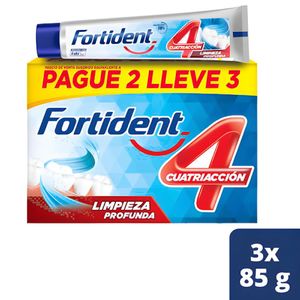 Fortident 4 Pasta Dental Limpieza Profunda 85g 3 Unidades